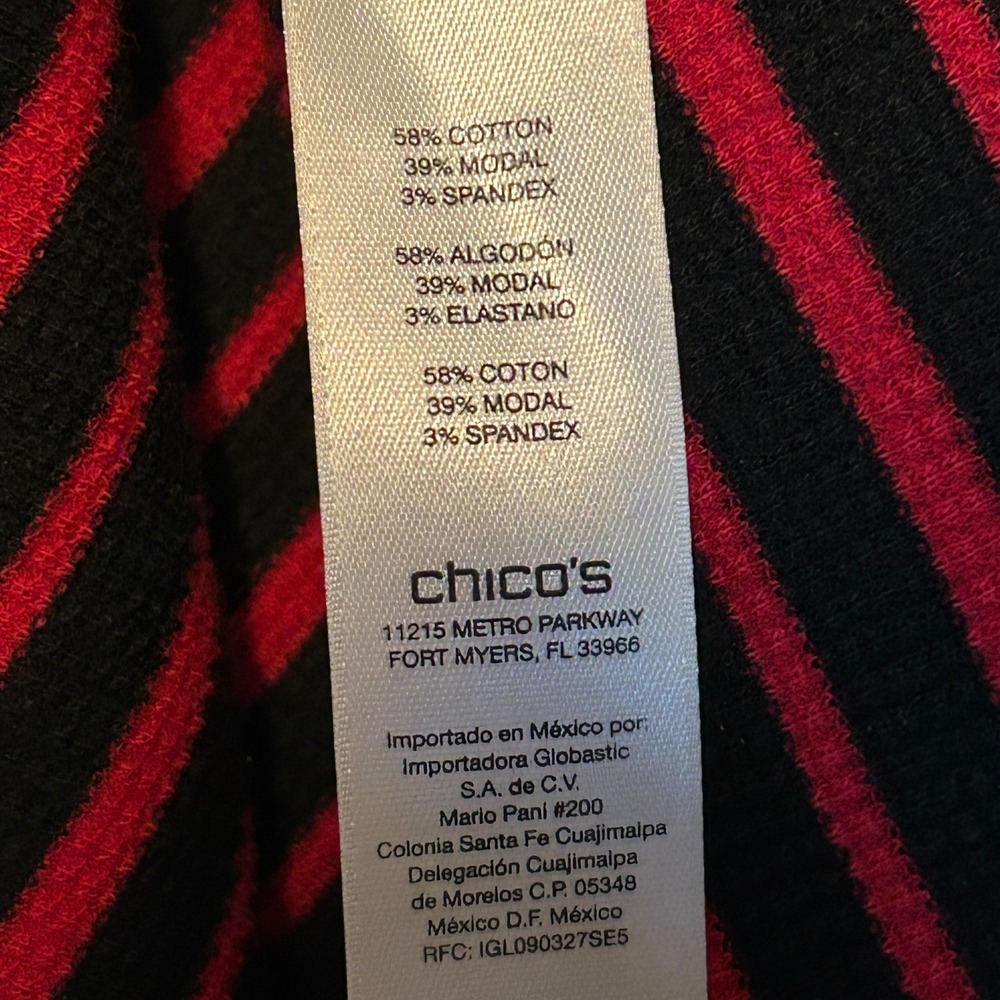 Chicos Zenergy Red Cowl Neck Sweater Striped Long Sleeve Tunic Size 8 Medium - Picture 9 of 9